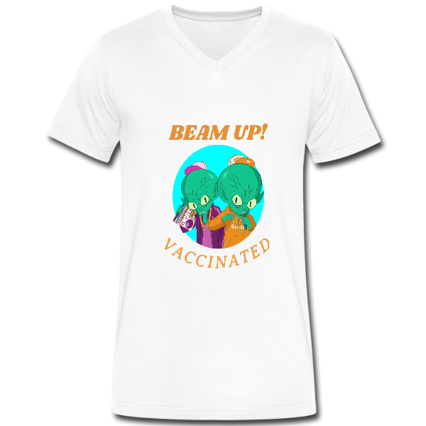 Alizteasetees Mens V-Neck – Funny Alien ready to beam up after being vaccinated.