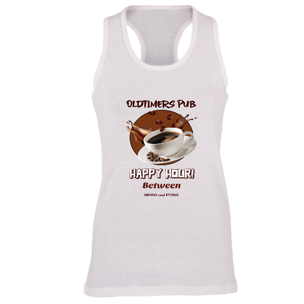 Alizteasetees Woman’s Racerback – Oldtimers Pub Happy Hour 16H00 to 17H00.