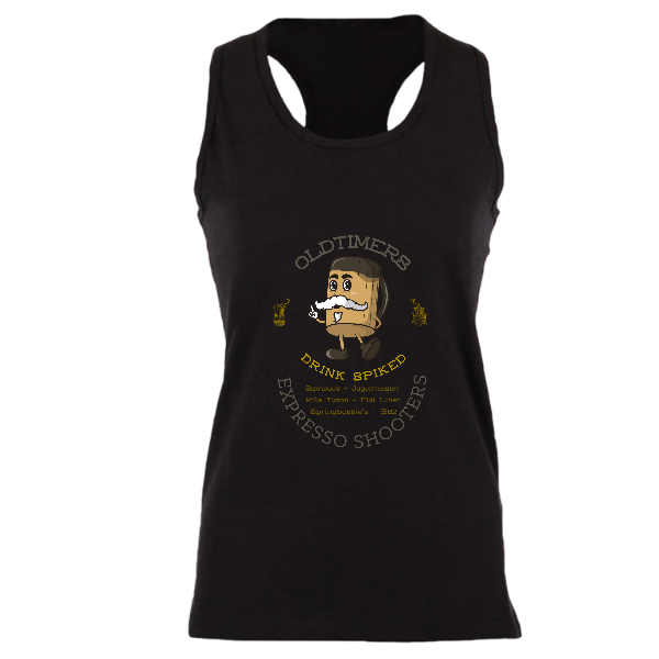 Alizteasetees Womens Racerback – Oldtimers Spiked Expresso Shooters.