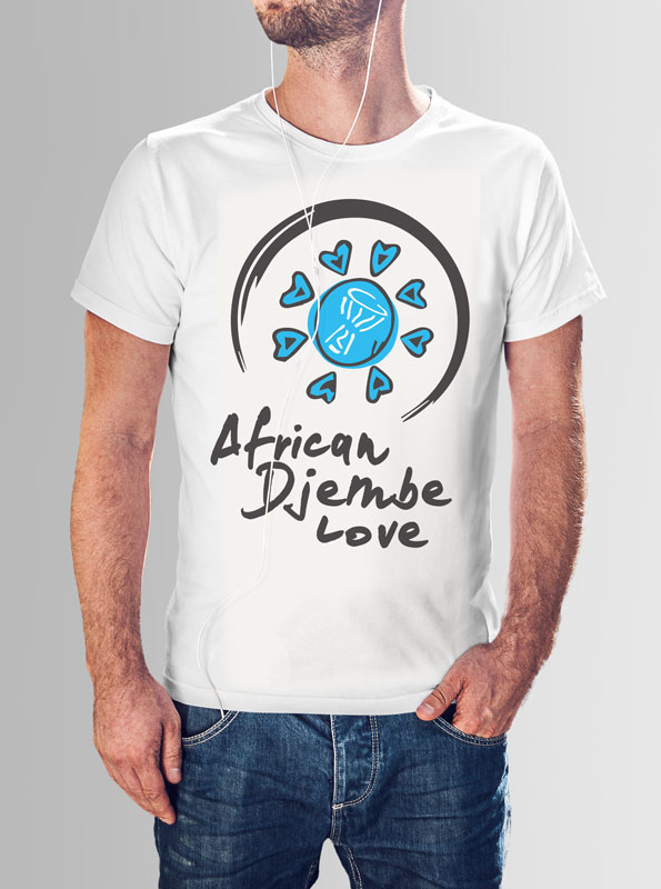 T Shirt Print, African Djembe Love / Blue