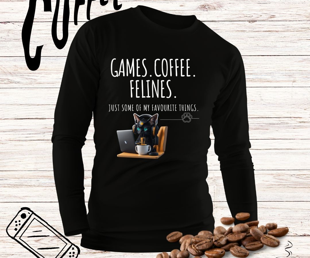 Coffee.Games.Feline Men and Woman Sweater