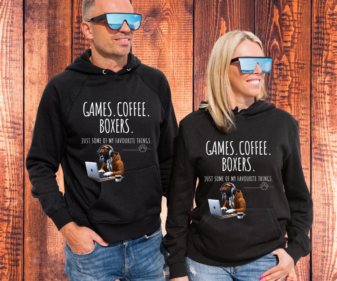 Coffee.Games.Boxer Men and Woman Hoodie