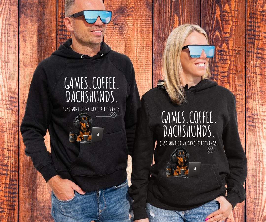 Coffee.Games.Duchschunds Men and Woman Hoodie