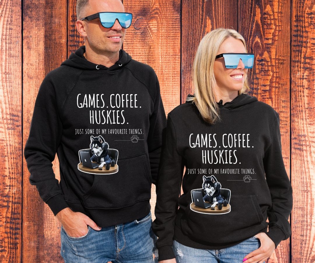 Coffee.Games.Huskies Men and Woman Hoodie