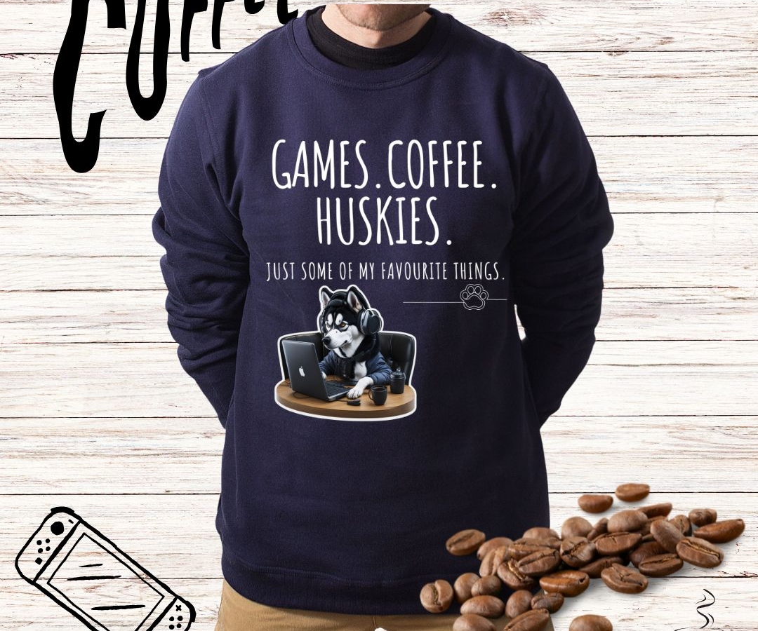 Coffee.Games.Huskies Men and Woman Sweater