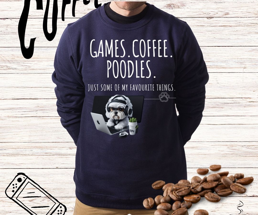 Coffee.Games.Poodles Men and Woman Sweater