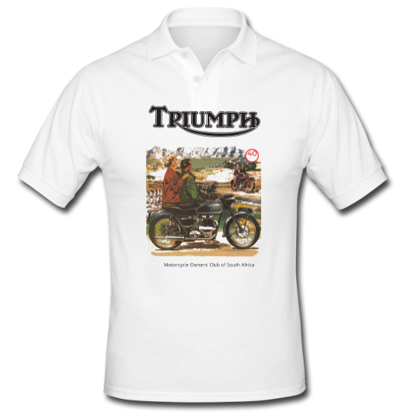 Triumph Owners Club White Golf Shirt Table Mountain Logo