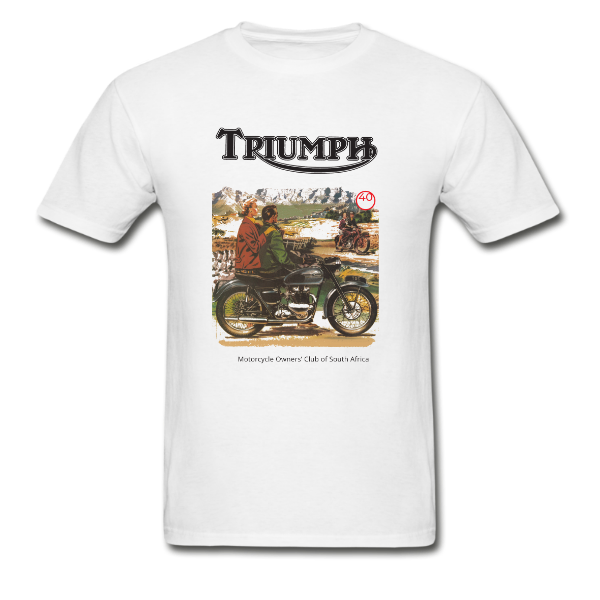 Triumph Owners Club White Tee Shirt Table Mountain Logo